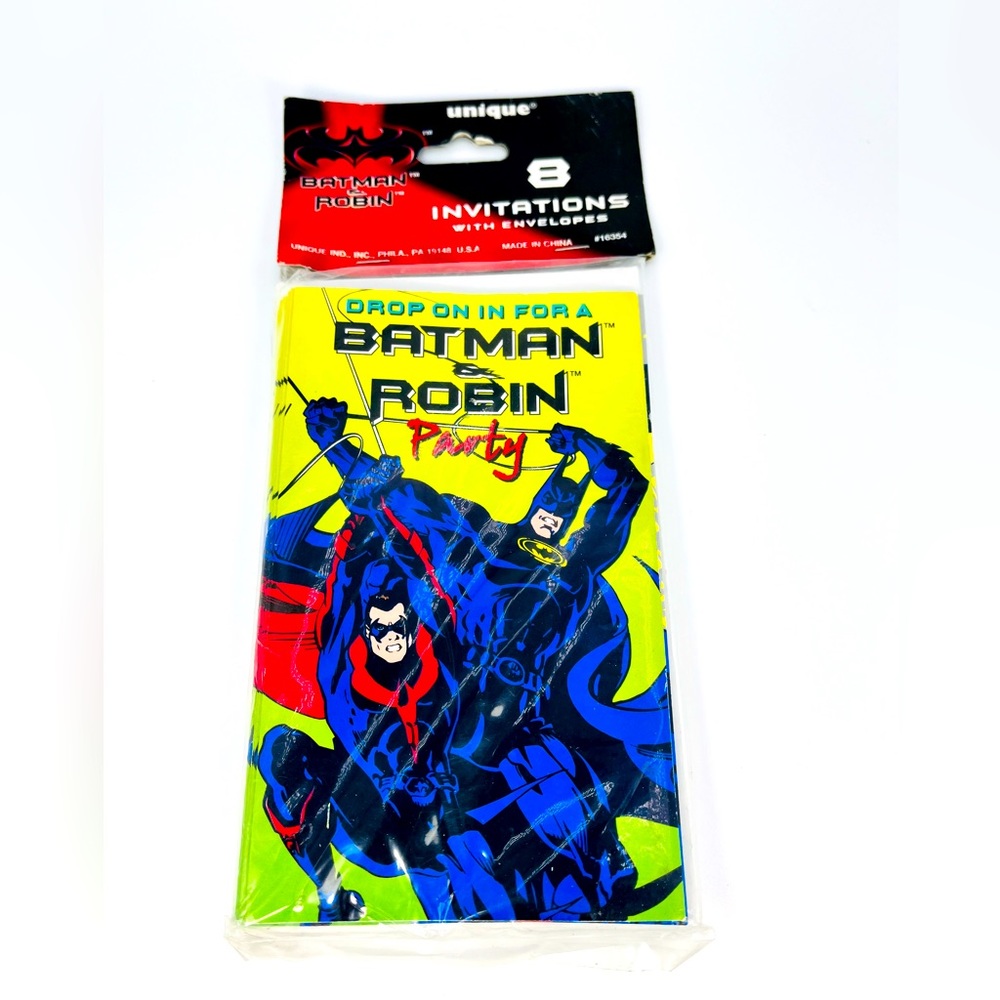Vintage Batman And Robin Party Invitations Pack Of 8 NOS 1997 Unique NIP
